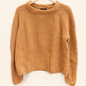 QUINCE 100% Organic Cotton Fisherman Crew Sweater Camel Size M